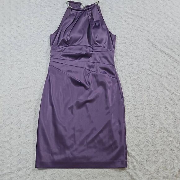 Eliza J Womens Size 8 Chain Strap Pleated Satin Cocktail Purple Dress Formal - Picture 1 of 11